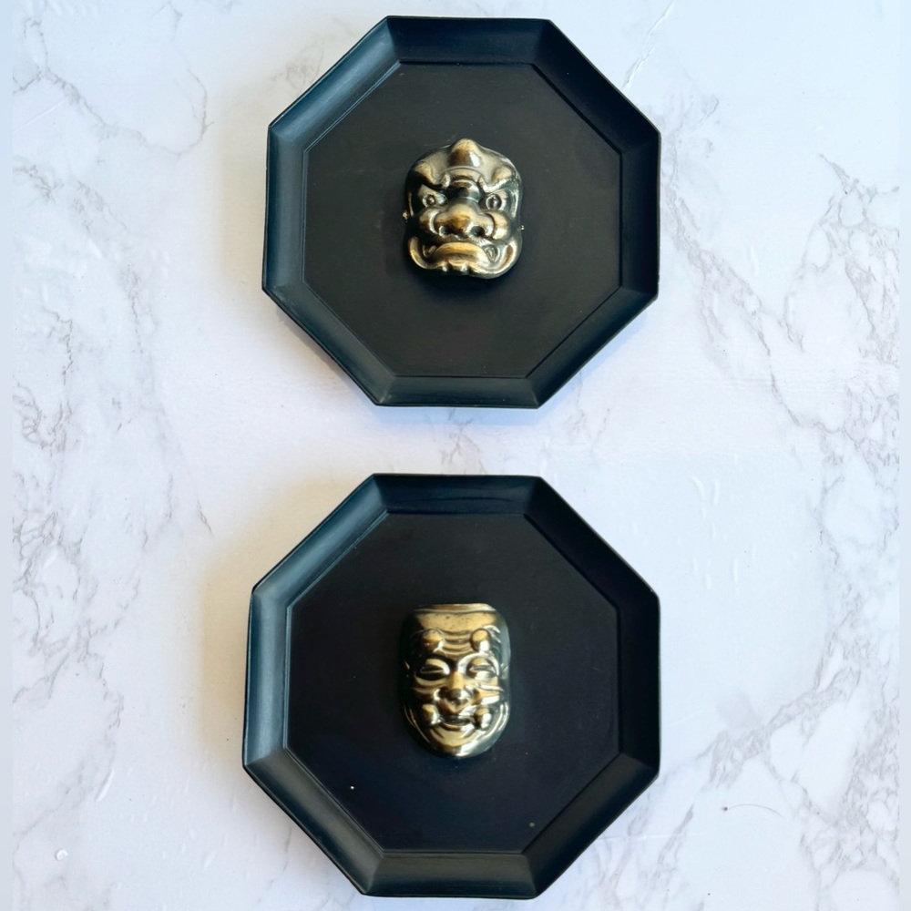 Mid Century Vintage brass kabuki masks